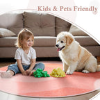 Pink Round Rugs, 4Ft Soft Nursery Rug Non Slip Washable Circle Rug, Modern - Image 6