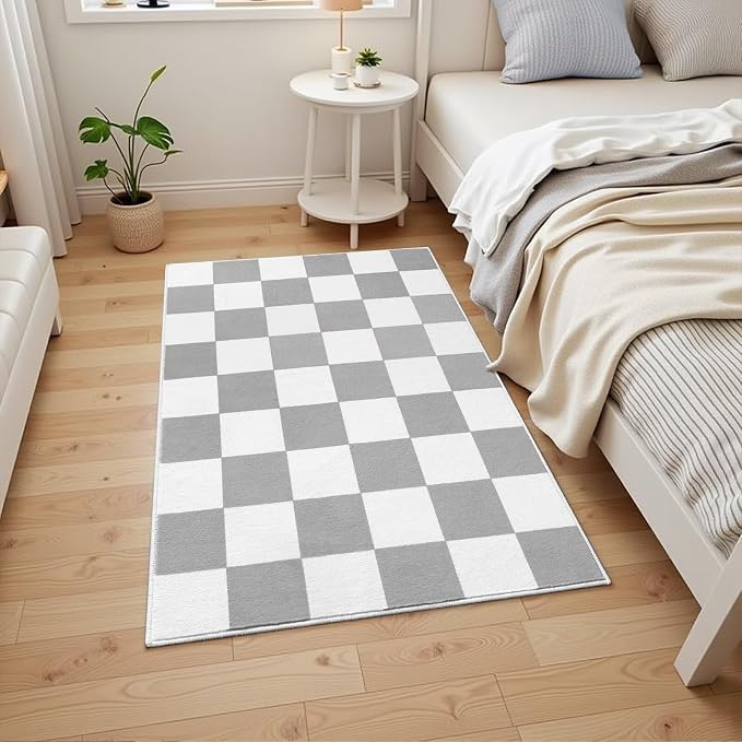 Terrug Grey and White Checkered Rug - Image 2