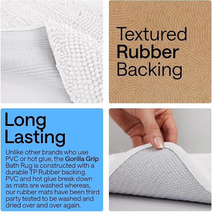GORILLA GRIP Bath Rug Mat 44x26, Thick Soft Absorbent Chenille, Quick Dry - Image 3