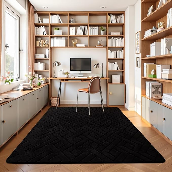 5x7 Black Washable Area Rug for Bedroom Living Room, Modern Geometric Shag - Image 7
