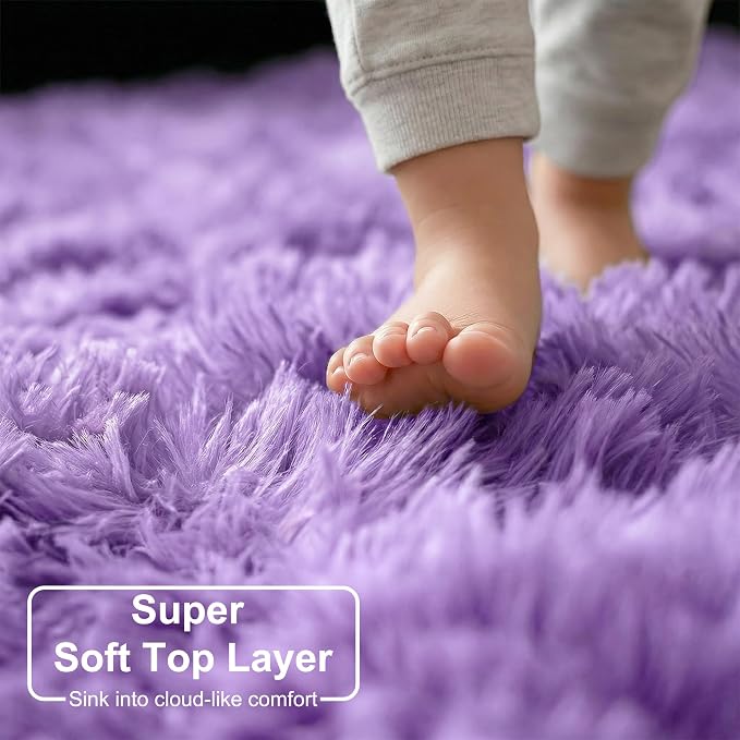 Amdrebio Purple Round Rugs 5Ft for Girls Bedroom Decor Aesthetic, Fluffy Fuzzy - Image 4