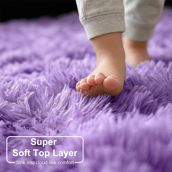 Amdrebio Purple Round Rugs 4Ft for Girls Bedroom Decor Aesthetic, Fluffy Fuzzy - Image 4