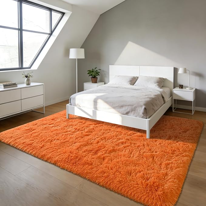 Andecor Shag Area Rug for Living Room, 4x6 Feet Orange Soft Fluffy Indoor Plush - Image 8