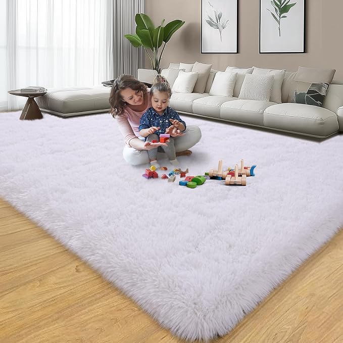 qulint 8x10 Area Rugs for Living Room, Soft Fluffy White Rug for Bedroom Shag - Image 7