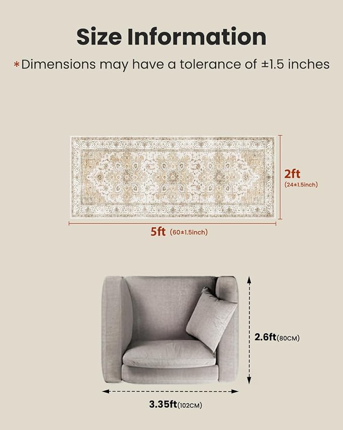 AMADA HOMEFURNISHING 2x5 Washable Runner Rug, Low-Profile Kitchen Rugs - Image 2