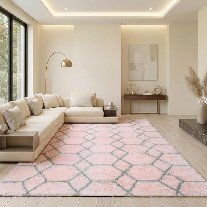 ONASAR 6x9 Area Rugs for Living Room Bedroom, Large Fluffy Pink and Grey Throw - Image 7