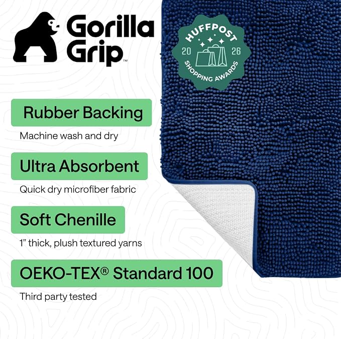 GORILLA GRIP Bath Rug Mat 44x26, Soft Absorbent Chenille, Quick Dry Microfiber - Image 2