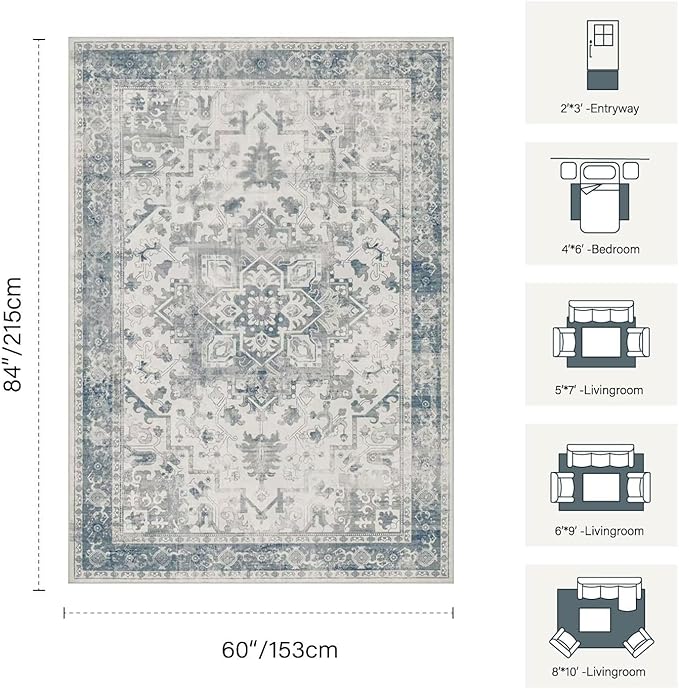 Rugxara Area Rugs 5x7, Washable Rugs - Image 2