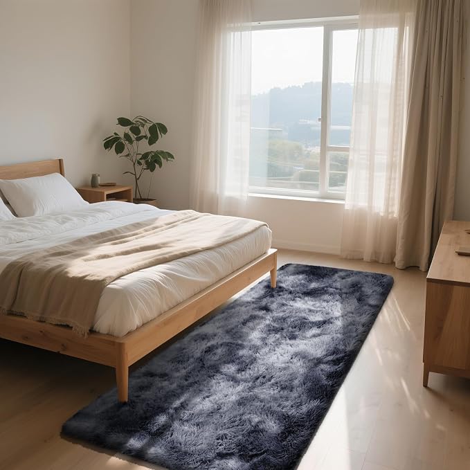 Soft Runner Rugs for Bedroom, Mottling Dark Grey 2x6 Area Rugs Fluffy Rug Shag - Image 3