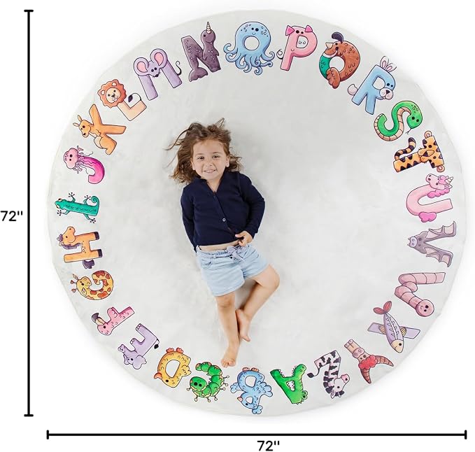 ABC Alphabet Rug for Kids – 6 ft Round White Play Mat for Toddlers & Babies - Image 2
