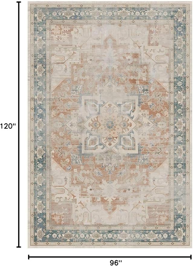 Rugxara 8X10 Orange Boho Rug, Large Washable Area Rugs - Image 2