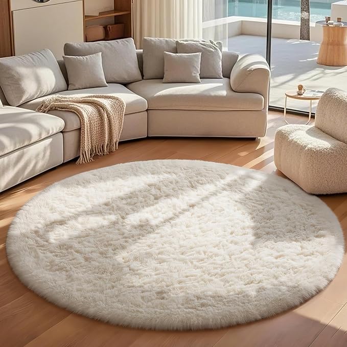 Ophanie Round Rugs 7Ft Ivory Circle Area Rug Washable, Living Room Aesthetic - Image 5