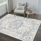 3x5 Washable Neutral Area Rug Blue Vintage Entryway Office Carpet Non-Slip Soft - Image 2