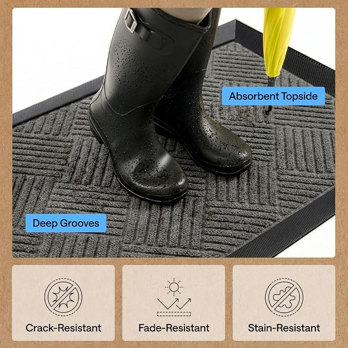 GORILLA GRIP 100% Waterproof All-Season WeatherMAX Doormat, US Designed Natural - Image 5