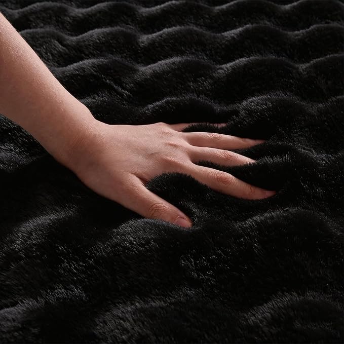 Black Rabbit Plush Rug 8'x10', Fluffy Faux Fur Shaggy Area Rug - Image 5