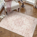 4x5 Washable Neutral Area Rug Pink Vintage Entryway Office Carpet Non-Slip Soft - Image 3