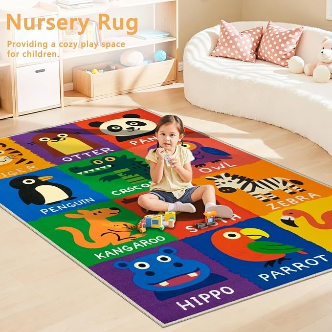 Kids Rug 4x6 Animal Alphabet Play Mat Educational Learning Area Rug Soft - Image 8