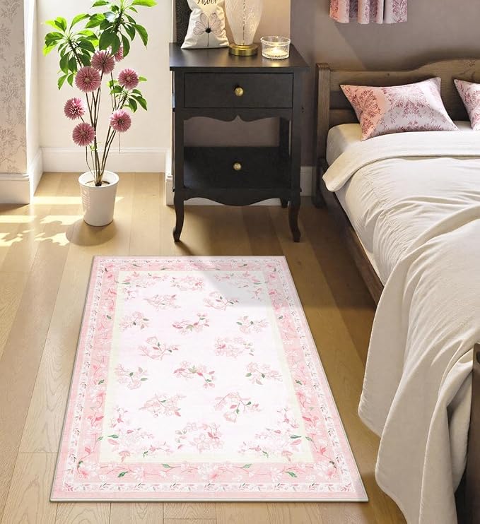 LIVEBOX Floral Pink Washable Entryway Rug, 2x3 Boho Bathroom Rugs Non Slip Soft - Image 3