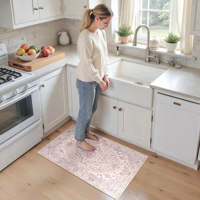 RELEANY Area Rugs Small 2'x3' Washable Non-Slip, Floral Vintage Distress - Image 2