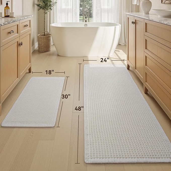 Upgraded Waffle Bath Mat Set of 2, Super Absorbent Non Slip Bath Mats - Image 2