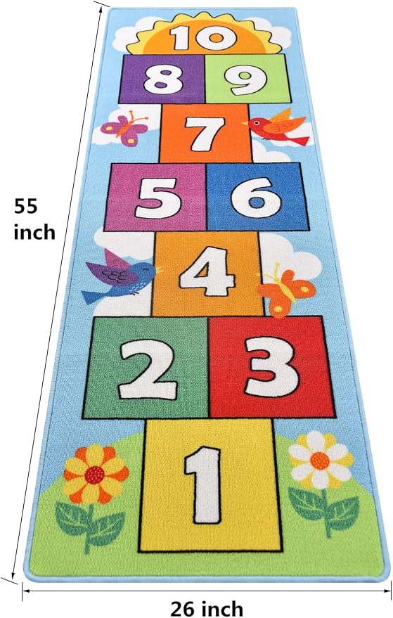Hop and Count Hopscotch Rug, Kids Floor Play Area Rug Game Carpet Crawl Jump Mat - Image 3