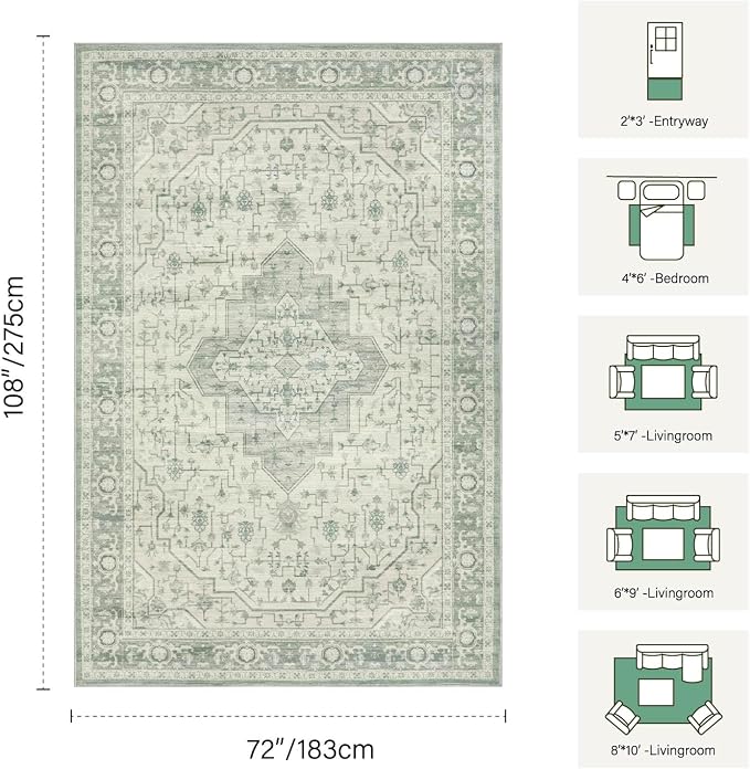 Rugxara 6x9 Washable Area Rug for Living Room, Vintage Large Boho Rugs for - Image 2