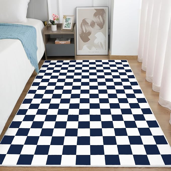 Terrug Navy and White Checkered Rug by TerrugHomeDecor