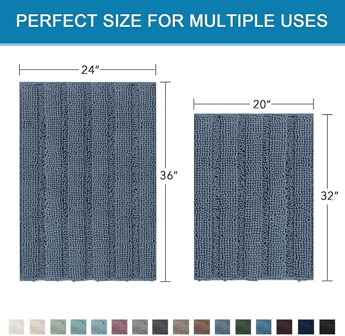 H.VERSAILTEX Bathroom Rug Sets 2 Piece Bath Mats Non Slip Thick Soft Chenille - Image 2