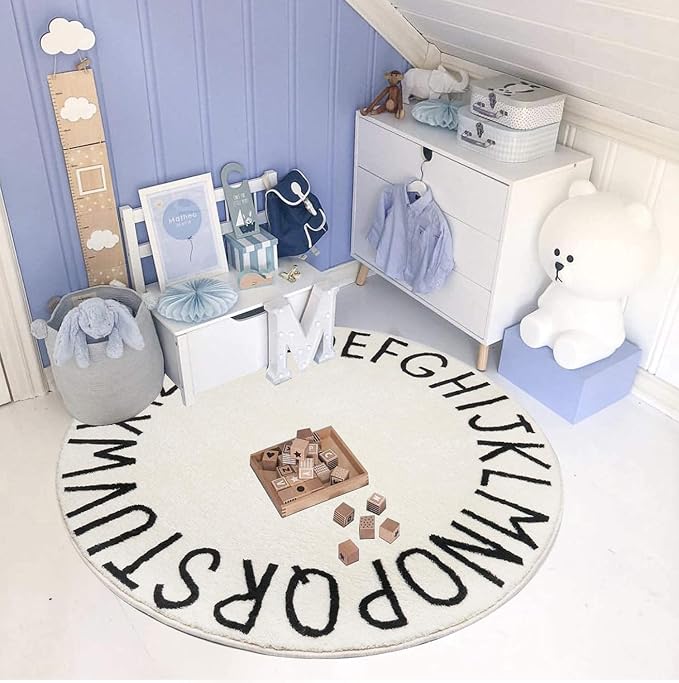 Topotdor Round Kids Play Rug Alphabet Nursery Area Rug Extra Large Soft - Image 9