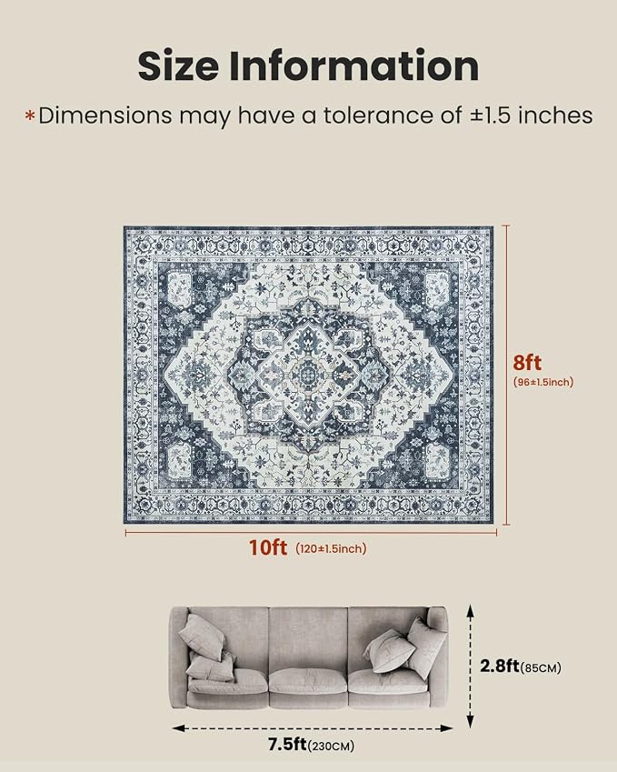 AMADA HOMEFURNISHING 8x10 Area Rug, Washable Low-Profile Large Area Rug - Image 2