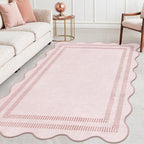 Washable 3x5 Indoor Entryway Rug, Solid Pink Non Slip Rugs by LORWER