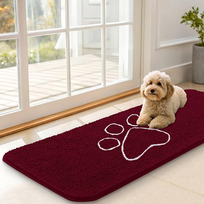 OLANLY Dog Door Mat for Muddy Paws 47x17, Paw Print Design, Absorbs Moisture by OLANLY