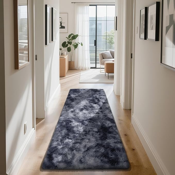 Soft Runner Rugs for Bedroom, Mottling Dark Grey 2x6 Area Rugs Fluffy Rug Shag - Image 2