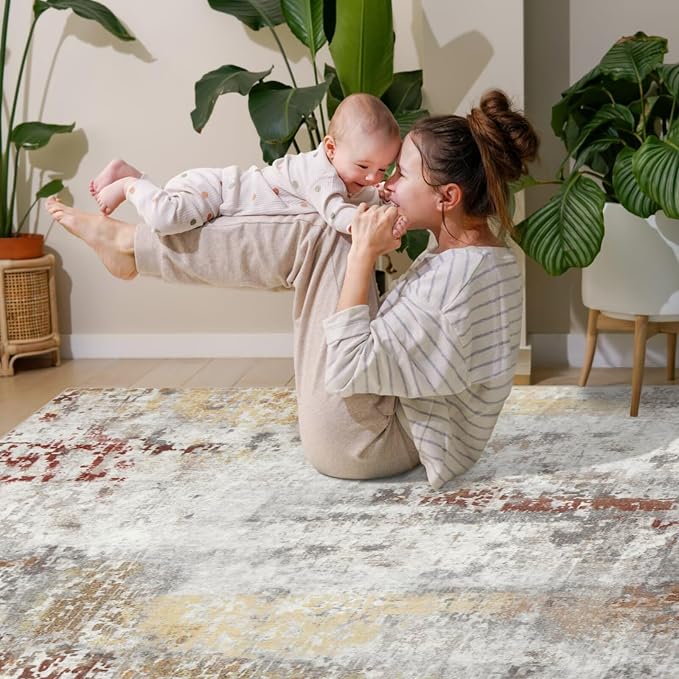 Toneed Abstract Area Rug Modern Washable Rug Soft Non Slip Rug Low Pile - Image 4