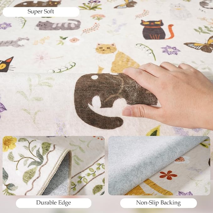 2x5 Washable Rug Runner, Non Slip Low Pile Hallway Cat Runner Rug, Stain - Image 3