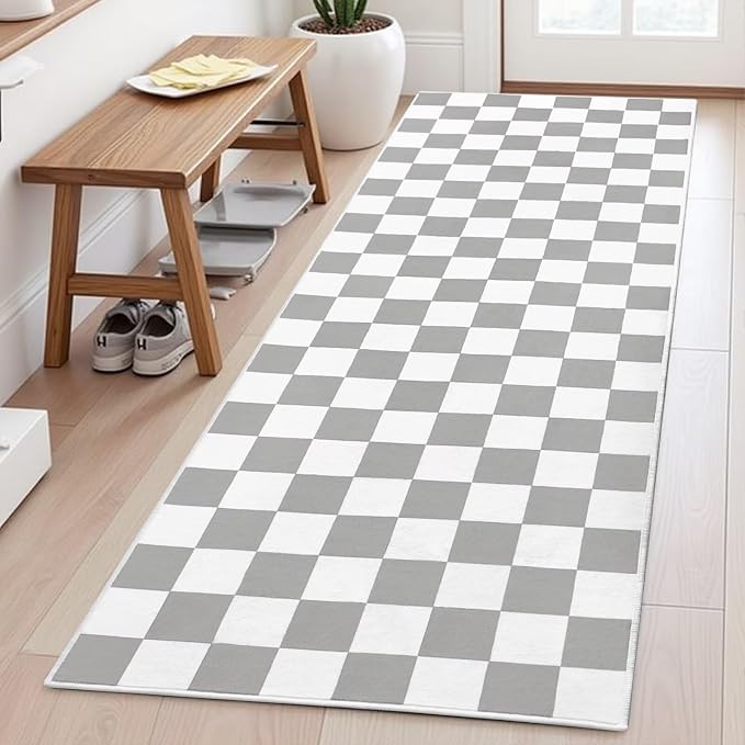 Terrug Grey and White Checkered Area Rug - Image 3