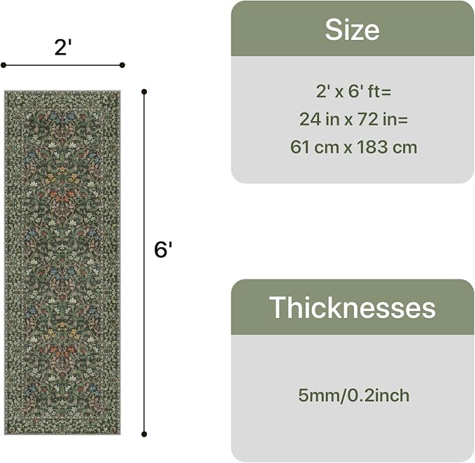 GENIMO Washable Non-Slip Runner Rug 2x6, Vintage Boho Hallway Carpet - Image 2