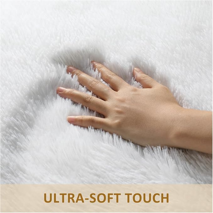 Ophanie Small Rug Washable Non Slip Throw Bedside Area Rugs, Fluffy Soft White - Image 2