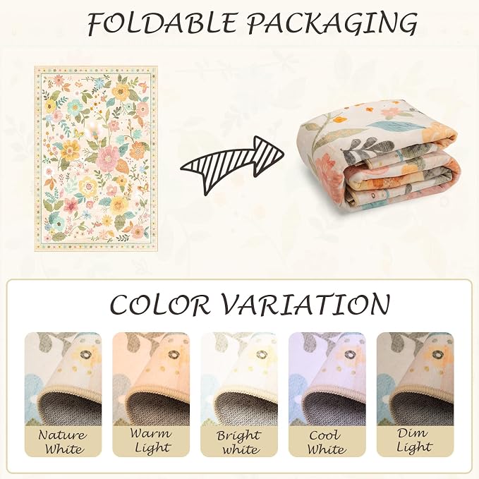 RELEANY Floral 4x6 Area Rugs Washable Print Boho Cute Carpet Non Slip Flower - Image 9