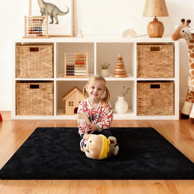 Black Rugs for Bedroom, 4x6 Fluffy Area Rugs for Living Room, Small Fuzzy Shag - Image 6