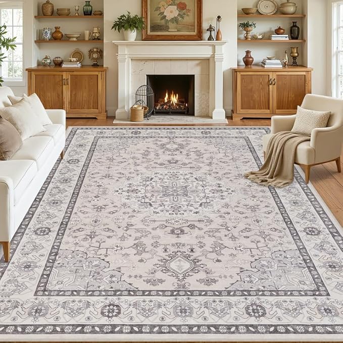 Area Rugs 9x12 Living Room: Vintage Boho Neutral Washable Rug Indoor Soft Large by Luxturiy