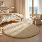 Ophanie Round Rug 4Ft Beige Circle Area Rug, Fluffy Fuzzy Small Bedroom Carpet - Image 5