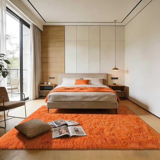 Andecor Shag Area Rug for Living Room, 6x9 Feet Orange Soft Fluffy Indoor Plush - Image 2