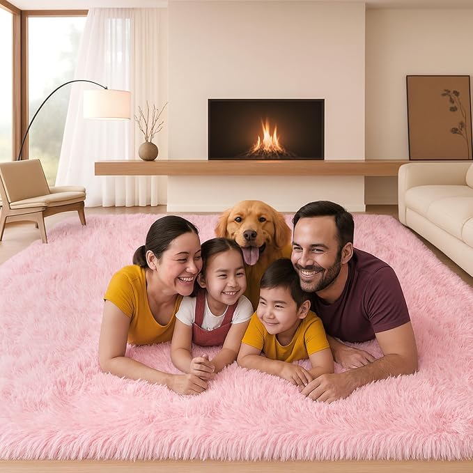 Fluffy Plush Shag Rug 5x7, Ultra Soft Cute Pink Rug - Image 3