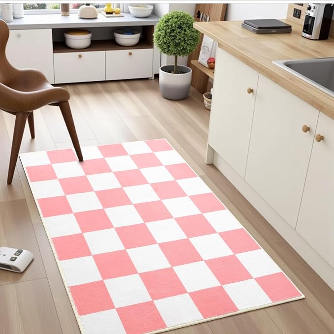 Terrug Pink and White Checkered Rug - Image 3