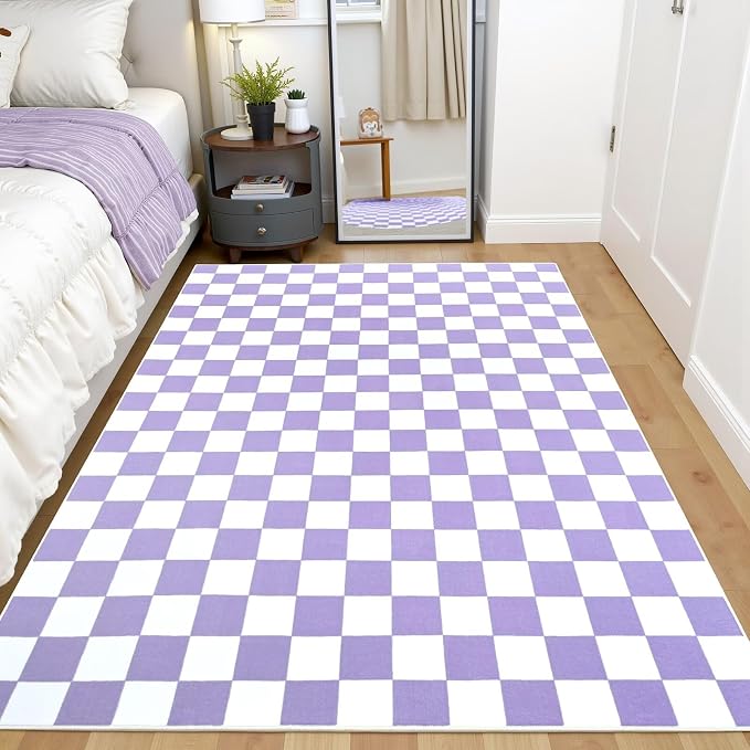 Terrug Purple and White Checkered Rug - Image 2