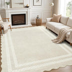 Washable 8x10 Area Rugs for Living Room, Solid Ivory Ultra-Thin Bedroom Rug by LORWER