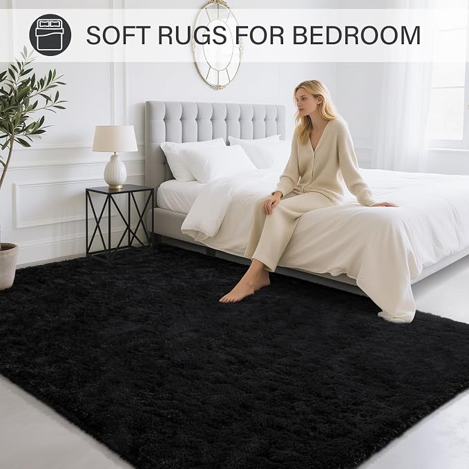BENRON Fluffy Rugs for Living Room 6x9 Black, Washable Large Area Rugs for - Image 4