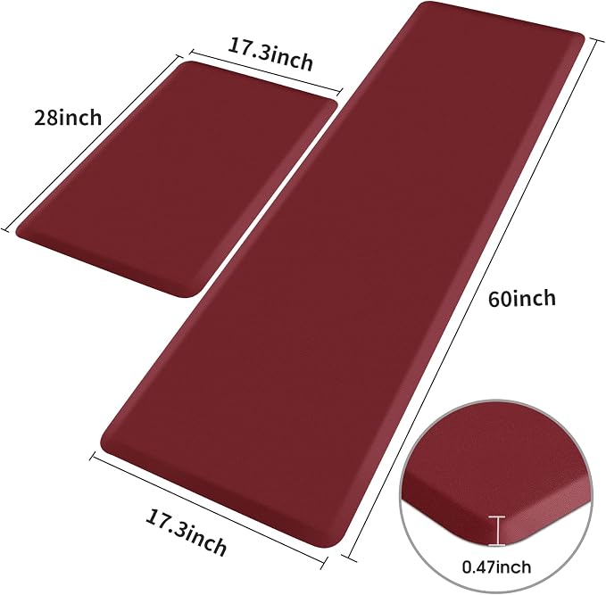 HappyTrends Kitchen Mat, 17.3"x28"+17.3"x60" Red, Cushioned Comfort - Image 2