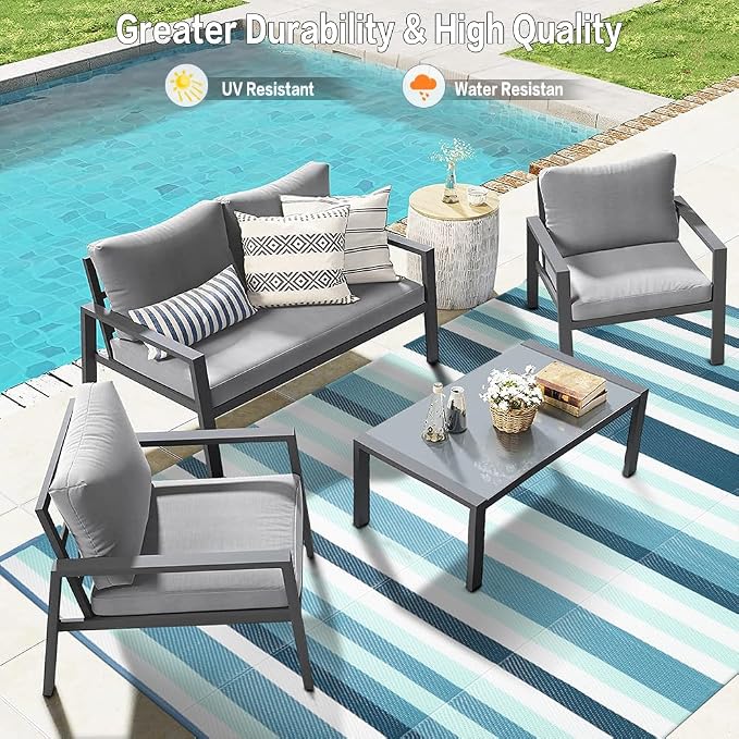 HUGEAR Outdoor Plastic Straw Rug, Waterproof Mat, Washable Large Floor Mat and - Image 4